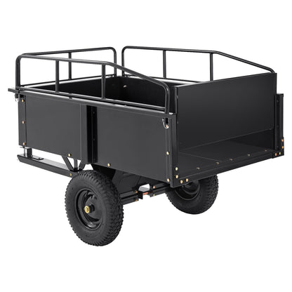 Happybuy Heavy Duty Steel ATV Dump Cart, 750-Pound Capacity, 15 Cubic Feet Garden Utility Trailer with Removable Sides for Lawn Mower Tractor - Black
