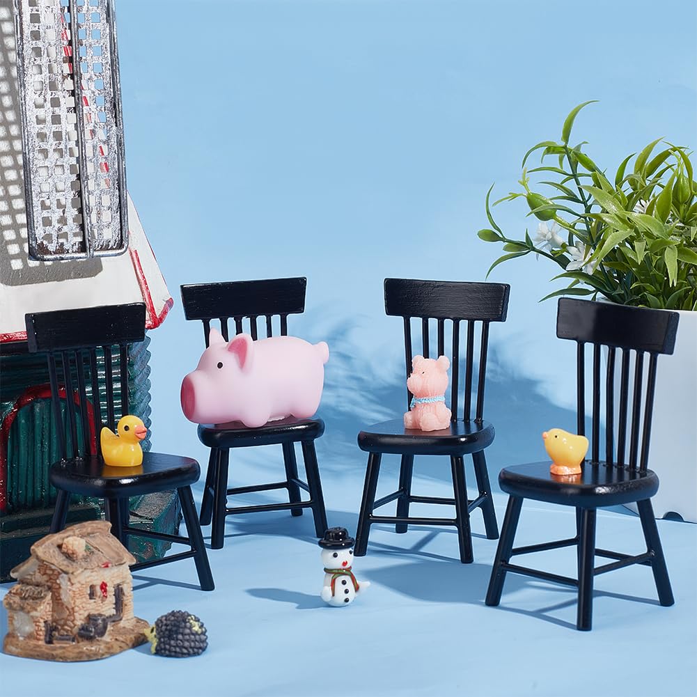 PH PandaHall 4pcs Dollhouse Chairs 1/12 Scale Miniature Furniture Chairs Mini Wood Chair Tiny Furniture Model Chair for Dollhouse Dinning Room Accessories Home Decor Photography Props
