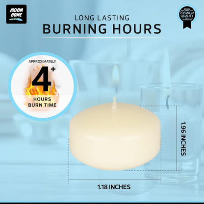 Axiom - Ivory Floating Candles (24-Pack) - 2 inch floater for Centerpieces - Hand-Rolled Paraffin, Cotton Wicks, 4-Hour Clean Burn - Unscented, Dripless Water Candles for Weddings, Parties, Home Decor
