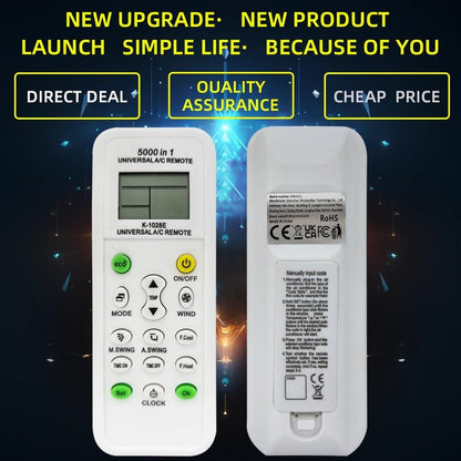 Universal AC Remote Control, 5000-in-1 Multi-Brand Compatible, K-1028E Model, LCD Display