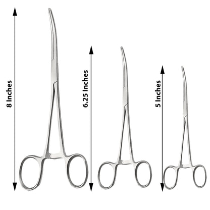DEXSUR Ultimate Hemostat Set, 6 Piece Ideal for Hobby Tools, Electronics, Fishing and Taxidermy - 8", 6.25" and 5", Stainless Steel, Curved & Straight