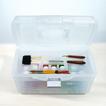 ArtBin 6918AH Twin Top 17 inch Supply Box, Portable Art & Craft Supply Organizer with Handle, [1] Plastic Storage Case, Translucent