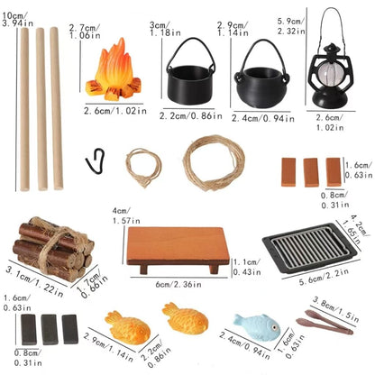 Miniature Camping Cooking Set – 1:12 Scale Dollhouse Outdoor Stove & Campfire Accessories for Micro Outdoor Scenes and Miniature Dioramas
