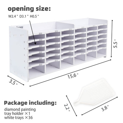 SANFURNEY 36 Slots Diamond Painting Tray Tower Organizer with Drill Pen Holder, Multi-Boat Plates Storage Rack, Diamond Painting Accessories Kits, Gift for Adults DIY Craft Arts (36 Trays Included)