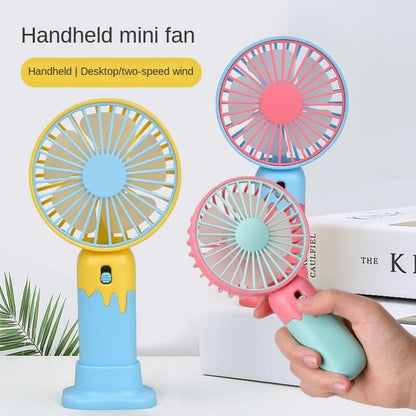 New Cartoon Fruit Handheld Fan, USB Charging Portable Fan with Base, 2-speed Wind (Dblue)