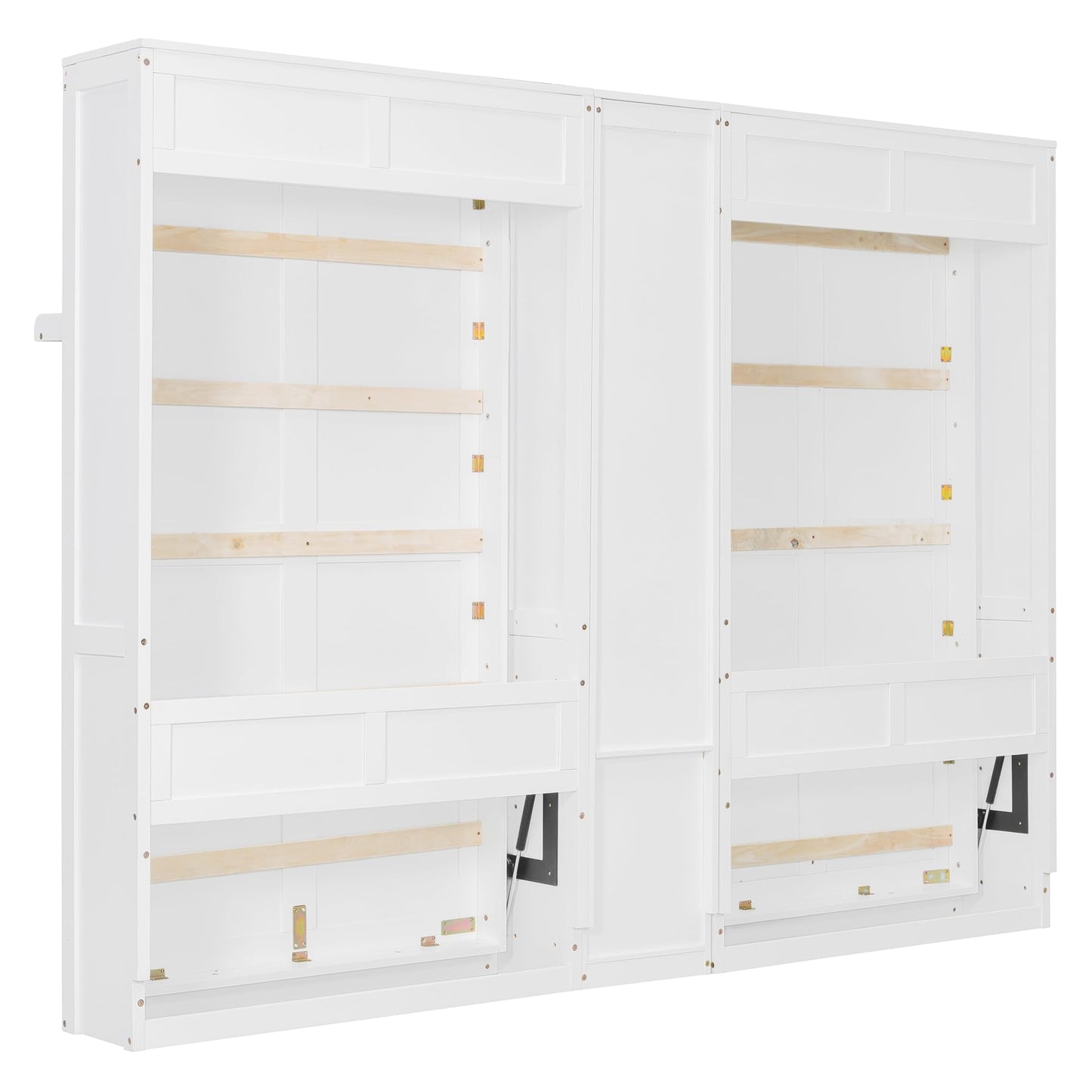 Merax 110W Dual Twin Wall Murphy Beds with Cabinets and Shelves,Sleeping Arrangement for Multipurpose Area, Bedroom, Guest Room or Living Room,White