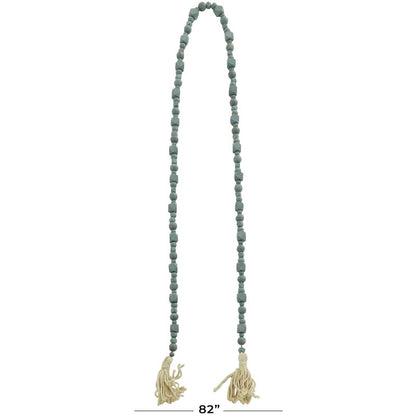 Deco 79 Mango Wood Handmade Hexagon Carved Geometric Long Beaded Garland with Tassel, 80" x 1" x 1", Blue