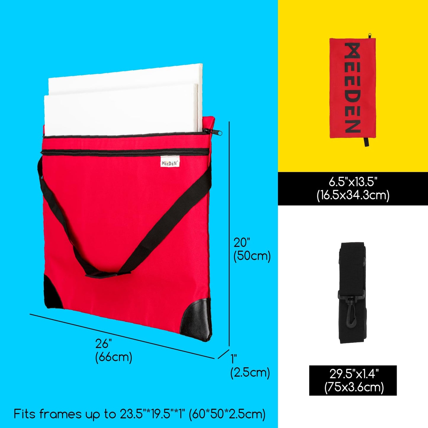MEEDEN Soft Art Portfolio Bag: 20 X 26 Inch Light Weight Portfolio Canvas Case with Detachable Shoulder Strap -Waterproof 600D Oxford Carrying Storage Case for Canvas, Artwork, Sketching - Red