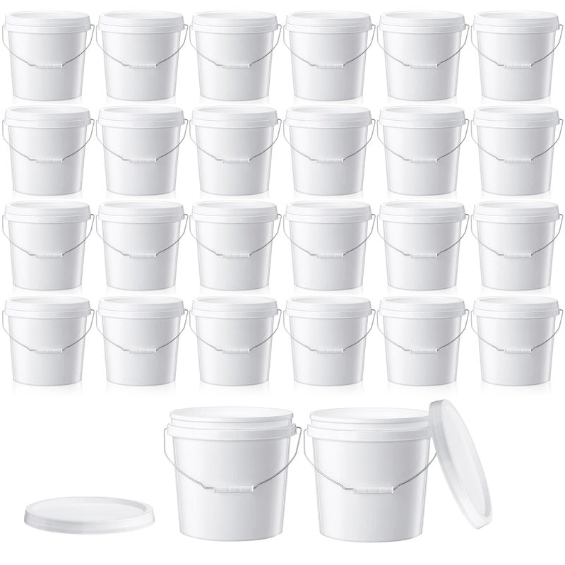 Tioncy 24pcs 2 Gallon Plastic Bucket with Lid Heavy Duty 2 Gallon Bucket Pail with Lid Handle for Storage Container Home Household Cleaning (White)