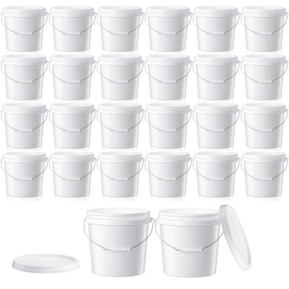 Tioncy 24pcs 2 Gallon Plastic Bucket with Lid Heavy Duty 2 Gallon Bucket Pail with Lid Handle for Storage Container Home Household Cleaning (White)