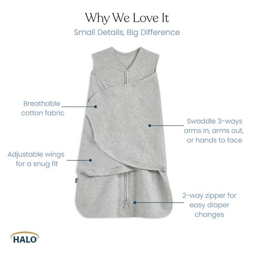 HALO 100% Cotton Sleepsack Swaddle - 3-Way Adjustable Wearable Blanket, TOG 1.5, Midnight Moons Pink, Newborn 0-3 Months
