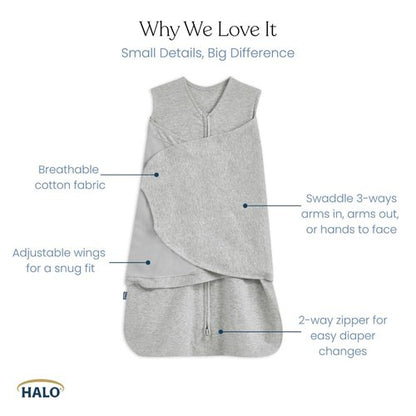 HALO 100% Cotton Sleepsack Swaddle - 3-Way Adjustable Wearable Blanket, Blush Watercolor Rose, Small (3-6 Months)