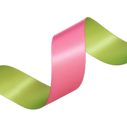 YASEO 1 Inch Double-Sided Two-Tone Hot Pink and Lime Green Ribbon, 20 Yards