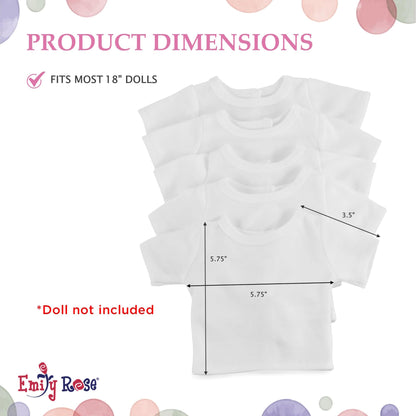Emily Rose 5-Pack White 18 Inch Doll T-Shirts - 80/20 Cotton/Poly | Doll Clothes Wardrobe Basics – Fits American Girl & Our Generation Dolls – for DIY Crafts, Tie Dye Sublimation & More
