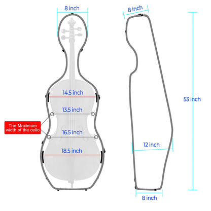 MI&VI CP-7006WB Pure Poly Carbon Fiber Cello Case 4/4 Hard Shell 11.5lb (Full Size) with Wheels | Carry Straps | Rigid Protection | Tough Shell (Black + Bag)