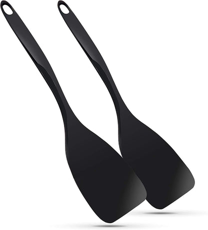 Ram-Pro Pack of 2 Melamine Solid Black Spatulas, Heat-Resistant Rubber Turner Kitchen Utensils for Cooking