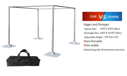 15x15Ft Square Backdrop Stand Kit Heavy Duty, 5-8' H x 5-19' W Square Adjustable Pipe and Drape Aluminum Frame, Backdrop Holder for Event, Wedding, Party, Photography, Trade Show, B-Day, Banquet Decor