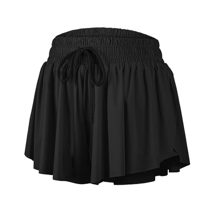 Flowy Athletic Shorts for Women Gym Yoga Workout Running Sweat Short Pants Spandex Butterfly Tennis Skort Skirt with Pockets Underneath Girls Cute Comfy Trendy Clothes Casual Summer Outfits Black M