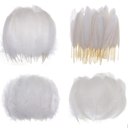 MWOOT 400Pcs Black White Feathers, 4 Assorted Crafts Feathers for Halloween Costume Wings Dream Catchers DIY Christmas Tree Wreath Wedding Decor Art Handmade