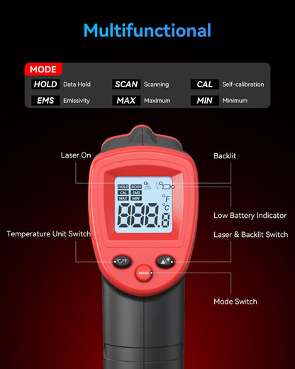 Wintact Infrared Thermometer Temperature Gun -58℉ to 986℉, Digital IR Heat Surface Temp Gun, Non-Contact Laser Thermal Gun for Cooking Food, BBQ, Pizza Oven, Grill, Griddle Accessories