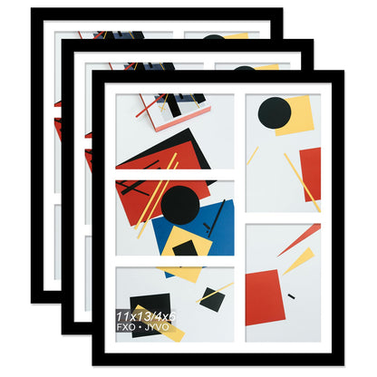 Fxojyvo 4x6 Picture Frame Collage Set of 3, Display 5 4x6 Picture Collage or 11x13 Photo Only Without Mat, Light Weight and High Transparent Frame for Wall - 3 Pack/Black/5-Openings
