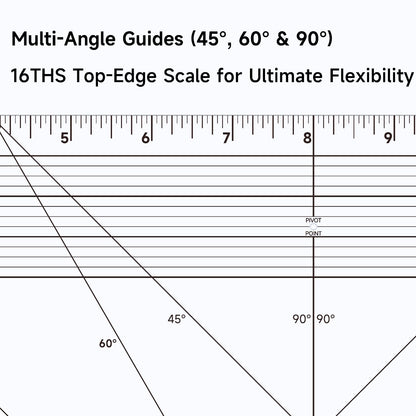 YLaziion 16" Imperial Acrylic Pattern Master Ruler, Clear 16THS Multi-Purpose French Curve Ruler, 45°& 60° Angle Lines, 3mm Non-Yellowing Hip Curve, Vary Form Curve Ruler for Sewing Pattern Making
