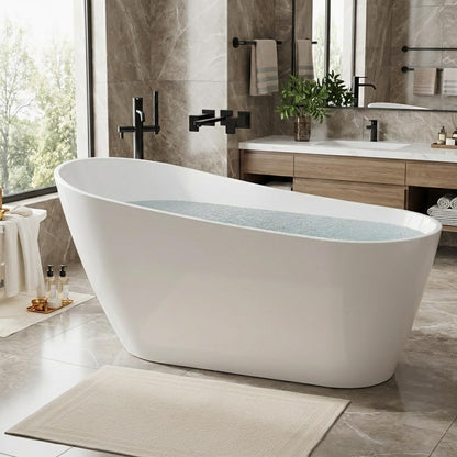 GarveeHome 67'' Acrylic Freestanding Bathtub, Deep Soaking Tub, Non-Slip Upright Bathtub for Adults, cUPC Certified Bath, Chrome Drain, Modern, Bathroom, Scratch Resistant White Tub