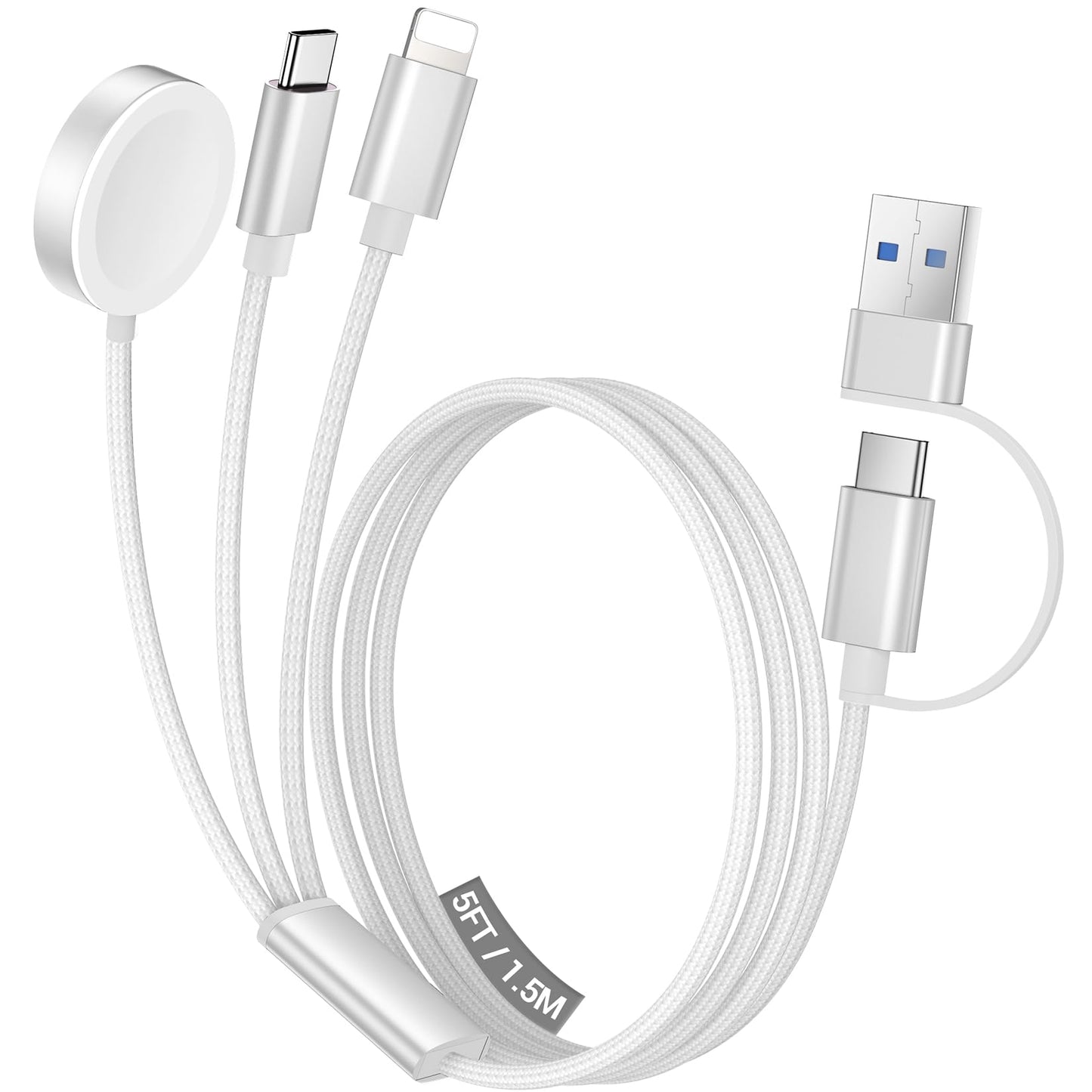 Temdan for Travel Vacation Essentials,3 in 2 USB C Cable for Apple Watch Charger/iPhone 17 Charger/Lightning,Multi Charging Cable Cord,Camping Essentials,Designed for iWatch &iPhone 16-12-5FT Purple