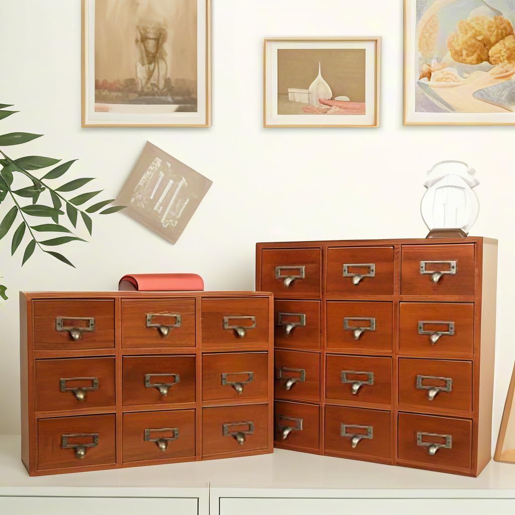 Vintage Apothecary Cabinet, 9 Drawers Wooden Organizer for Desktop, Small Chinese Medicine Cabinet