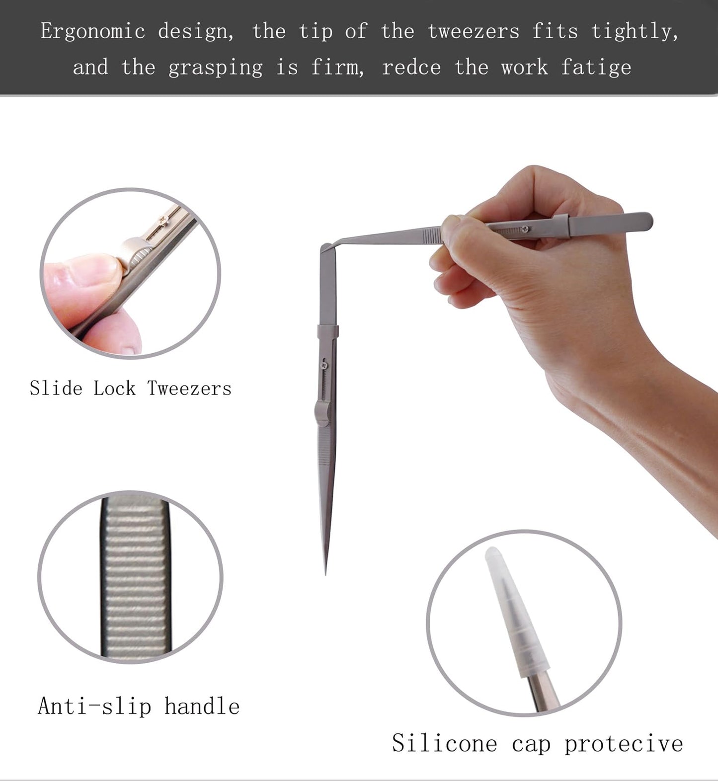 Grteark 5Pcs Precision Tweezers Set, Flat/Pointed/Curved Angled Locking Long Tweezers for Crafts, Medical Surgical, Lab, Soldering, Jewelry Crafting, Watch & Electronics/Car Repair,Splinter Removal