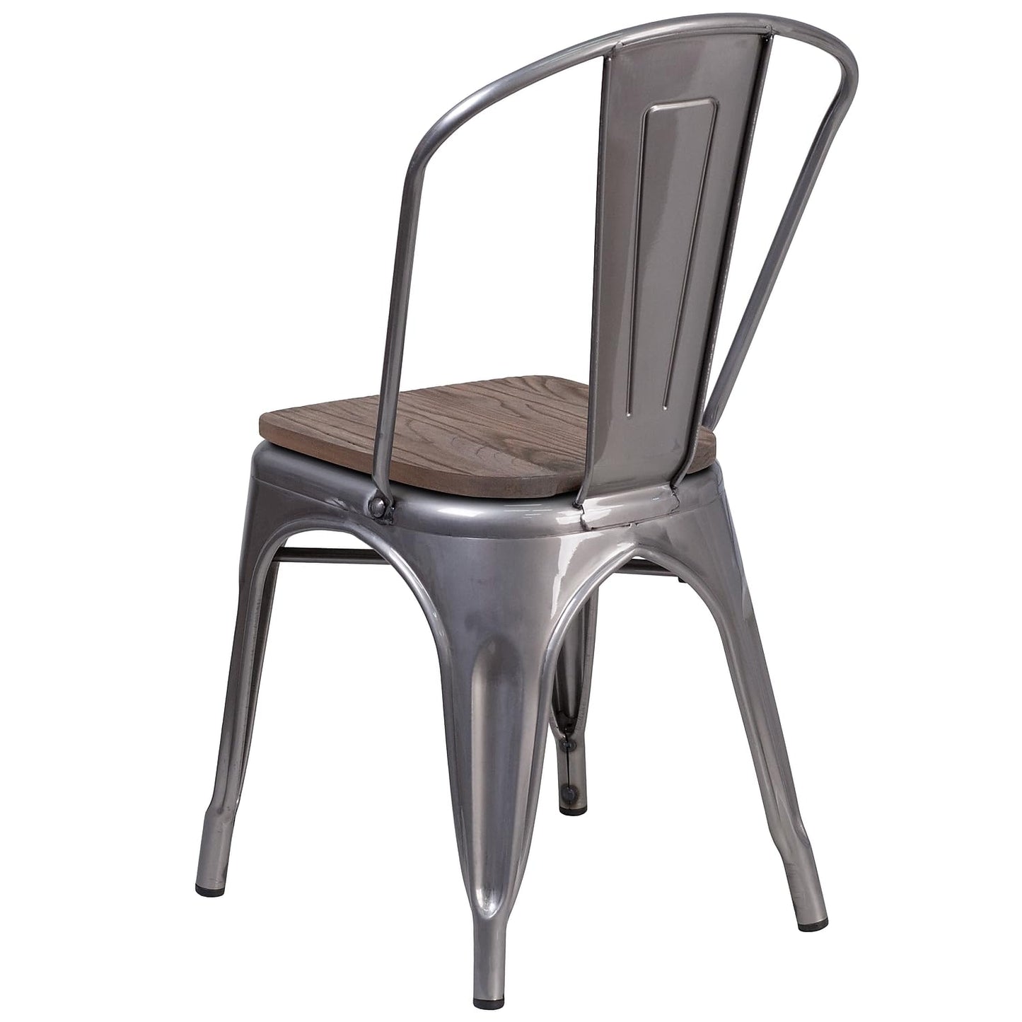 Flash Furniture Lincoln 4 Pack Clear Coated Metal Stackable Chair with Wood Seat