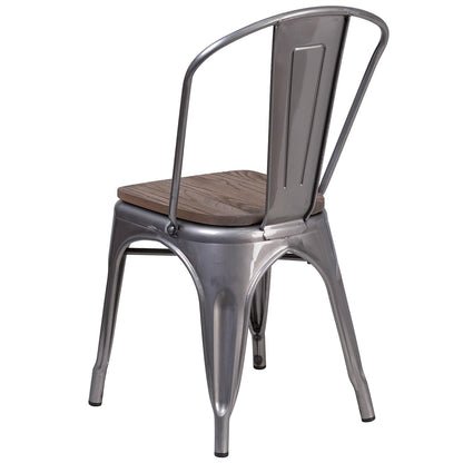 Flash Furniture Lincoln 4 Pack Clear Coated Metal Stackable Chair with Wood Seat