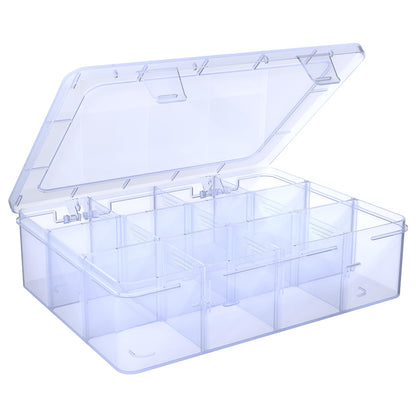 SRNYJAO Plastic Organizer Tackle Box, 12 Grids Clear Bead Organizer Compartment Box with Removable Dividers for Snackle box,Parts, Earring Tool Fishing Hook Hair Accessories,8.8" L x 6.4" W x 2" H