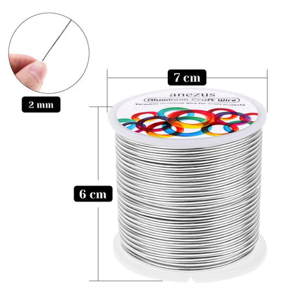 Anezus 12 Gauge Aluminum Wire 100 Feet - 2mm Metal Armature Bendable Sculpting Wire for Crafts, Wreath Making, Jewelry Making, Beading, Floral (Silver)