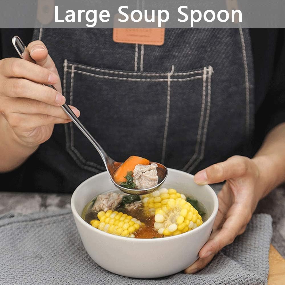 18/8 Stainless Steel Deep Pho Noodle Spoons, Large Serving Spoon, Mini Ladle, 7.9 inch