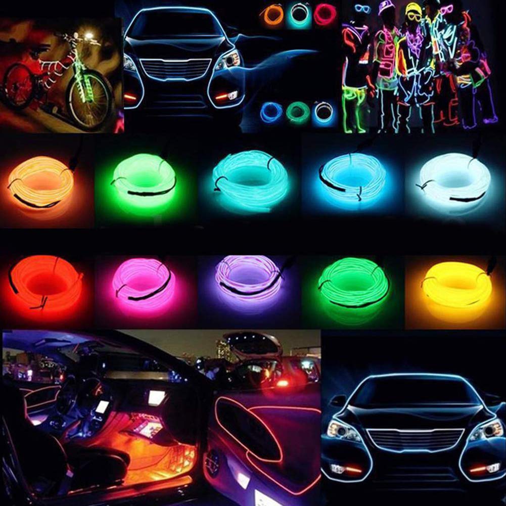 ABALDI El Wire Neon Light Car Interior LED Lights, Ambient Lighting Kits for Xmas Halloween Christmas Car Decoration(5M/16FT, Blue)