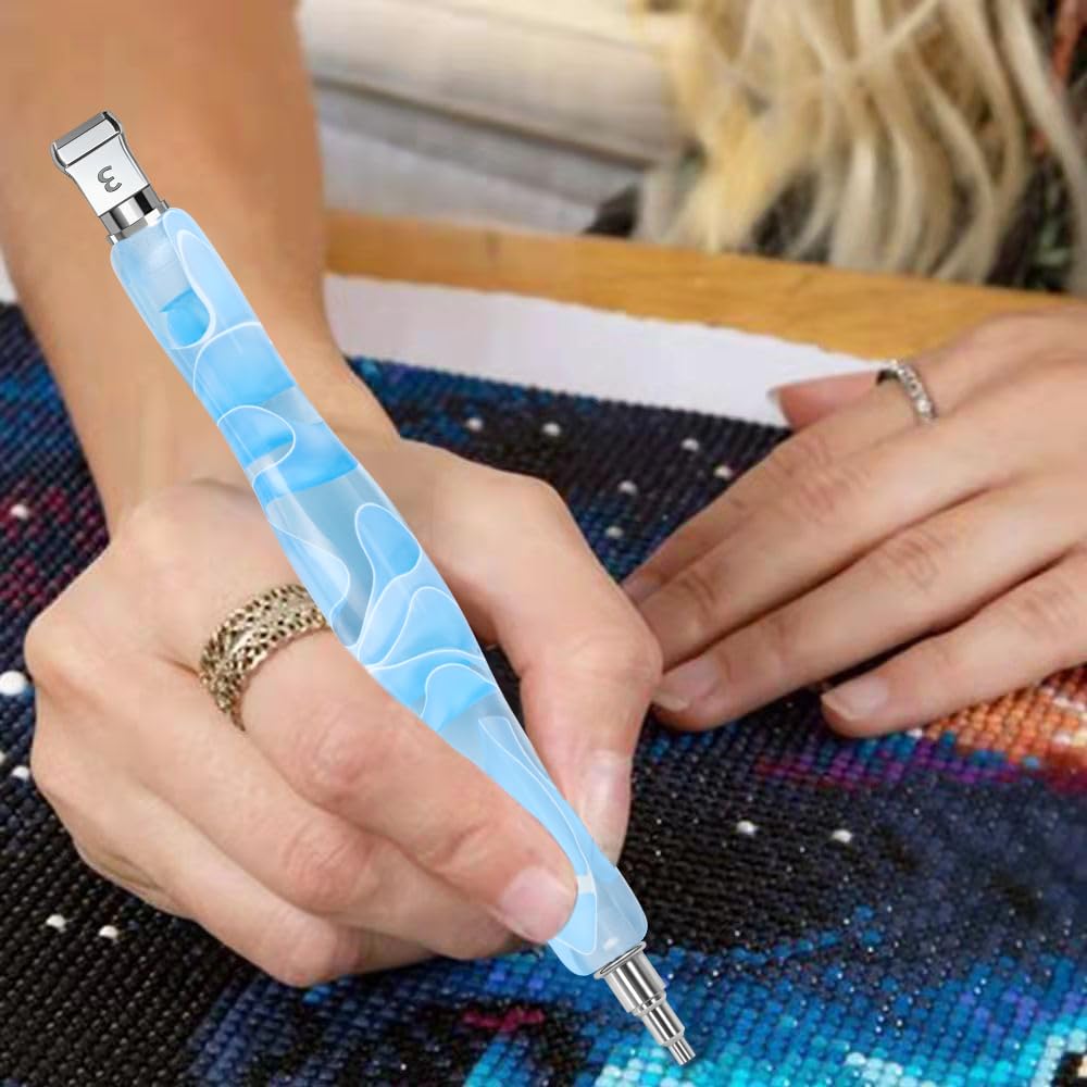 RaySoar Diamond Art Pens Diamond Art Tools Painting Pen with Screw Metal Tips Multi-Placer Tool Accessories for Adults Gem Rhinestone Picker Stylus Blue