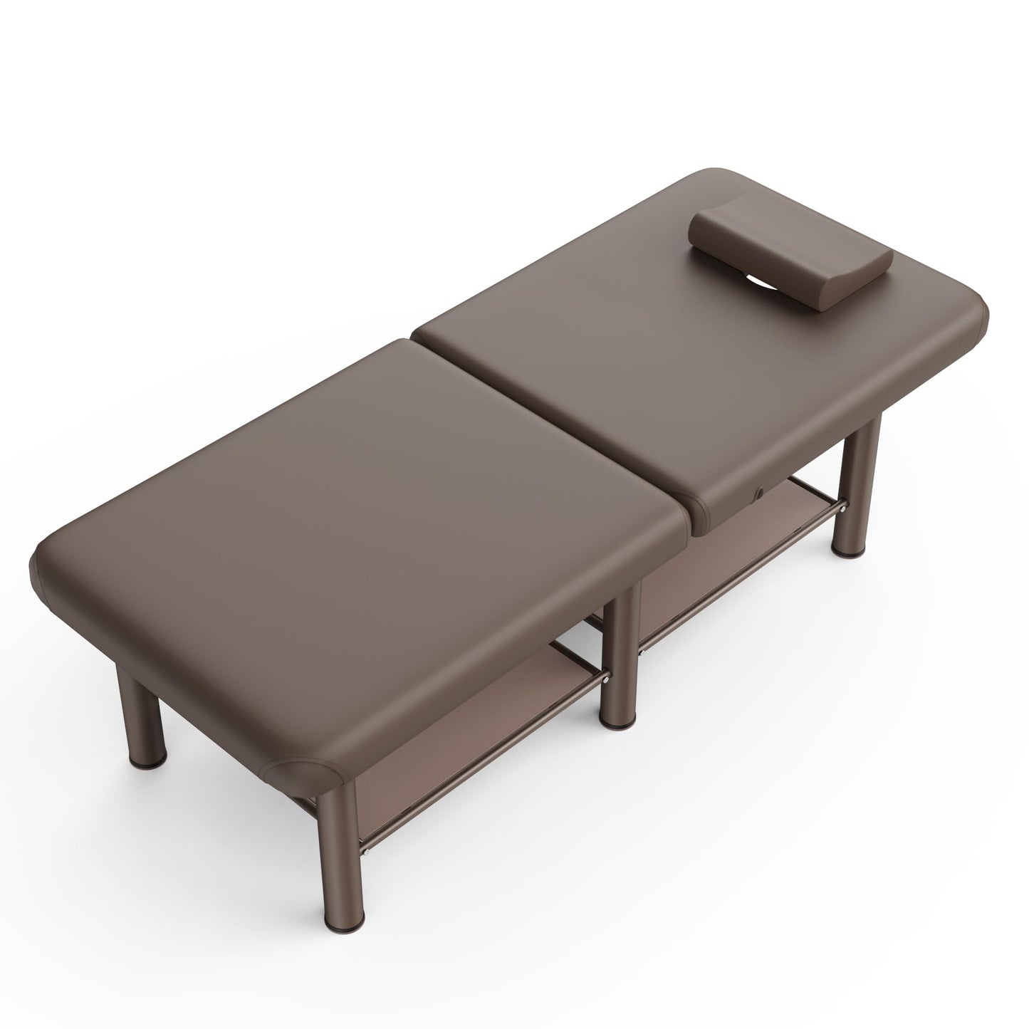 Folding Stationary Massage Table with Backrest and Storage Space for Treatment Table Physical Therapy Table Spa Facial Bed, 6 Round legs Metal Frame PU Leather, 30.5'' Wide × 75'' Long - Brown