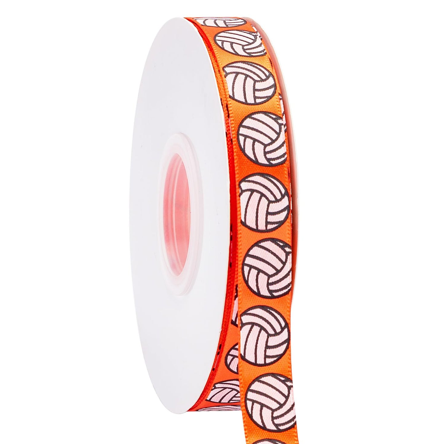 Satin Volleyball Ribbon,5/8-Inch x 50-Yard,White/Orange,Use for Team Hair Bows,Wreath,Sport Lanyards,Gift Wrapping,Party Decoration,All Crafting and Sewing (Orange, 50-Yard)