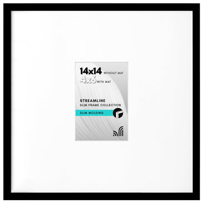 Americanflat 14x14 Picture Frame with Polished Plexiglass - Use as 4x6 Frame with Mat or Display 14x14 Photo Without Mat - Streamline Collection - Thin Border Square Frames for Wall Display - Black