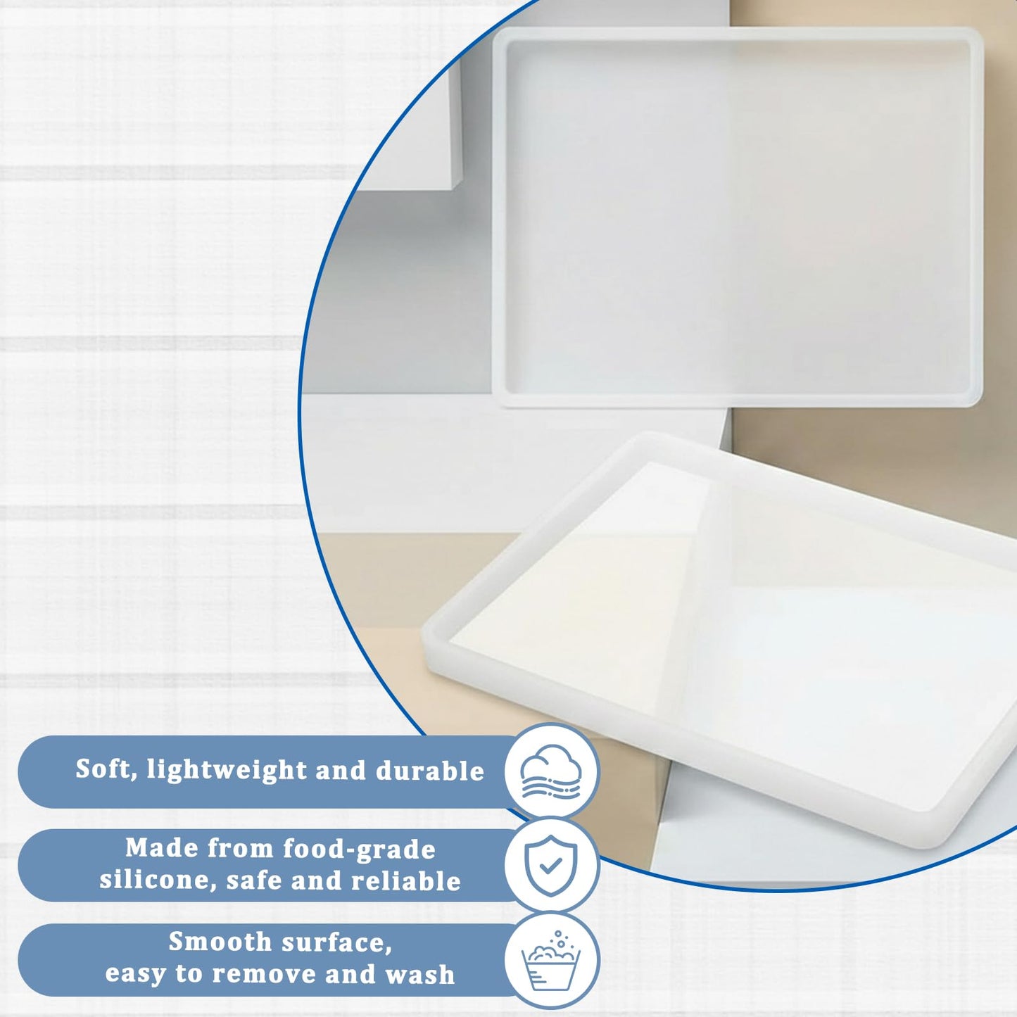 2 Pack Rectangle Resin Mold 7x5 inch Rectangle Silicone Molds for Resin Tray Mold Epoxy Silicone Board Molds, White
