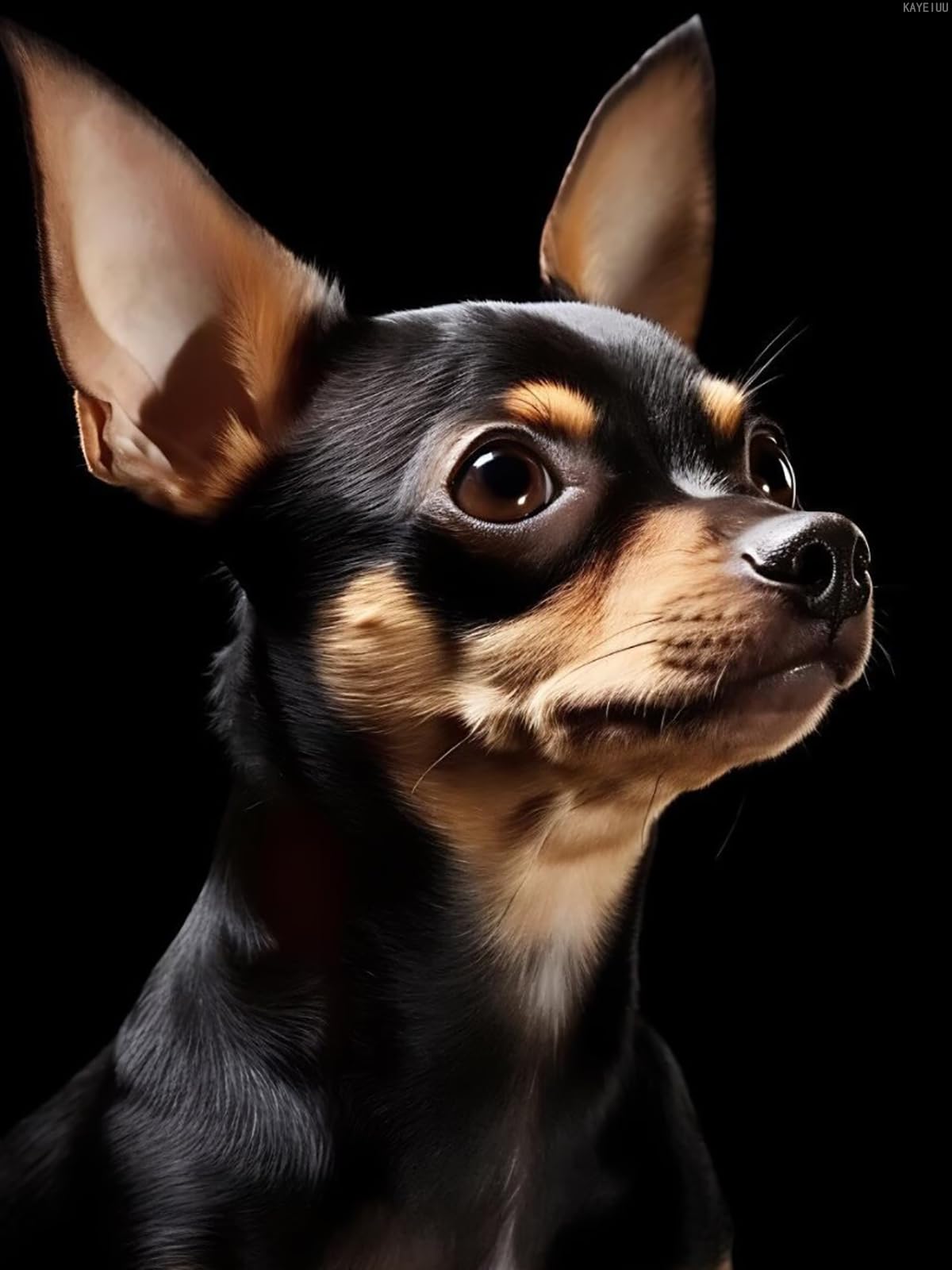 KAYEIUU 5D Cute Chihuahua Dog Diamond Painting Kits, Adorable Black Chihuahua Art for Adults, Full Drill Round Gem Art Home Wall Decor Gifts 12x16 inch