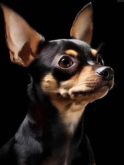 KAYEIUU 5D Cute Chihuahua Dog Diamond Painting Kits, Adorable Black Chihuahua Art for Adults, Full Drill Round Gem Art Home Wall Decor Gifts 12x16 inch