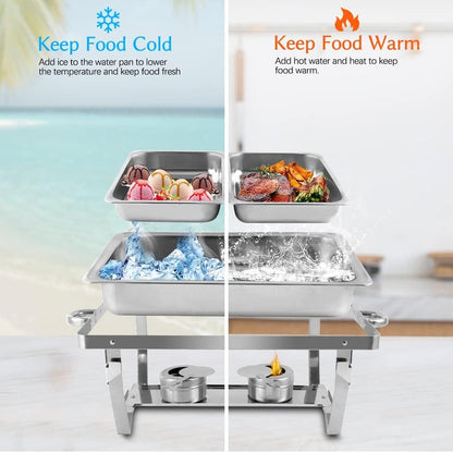 Snowtaros 2 Pack 8QT Chafing Dish Buffet Set, Stainless Steel Food Warmer Set, Rectangular Buffet Server with Tongs & Spoons for Parties, Catering, Banquets, Events (Half Size)