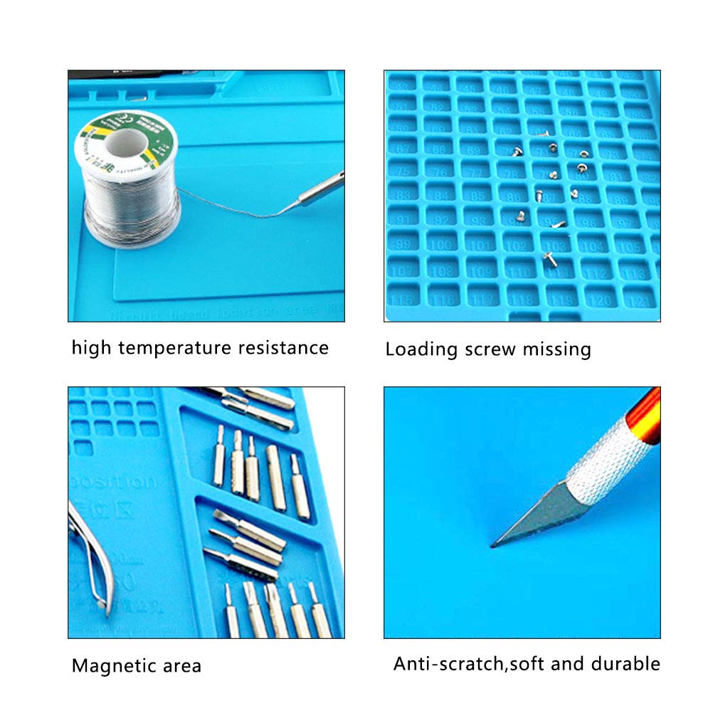 TIMESETL S-160 Silicone Repair Mat Electronics Repair Mat Magnetic Repair Mat Silicone Soldering Mat Insulation Silicone Welding Pad for BGA and Gun Soldering Iron, Workbench, Cell Phone Laptop Repair