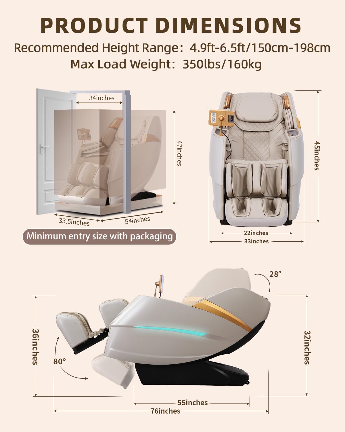 RelaxRelife Massage Chair Full Body, 4D Zero Gravity Massage Chairs, 20 Auto Modes, 11 Massage Technique, 40 Airbags Shiatsu Massage, APP Control with HiFi Bluetooth Speaker Beige