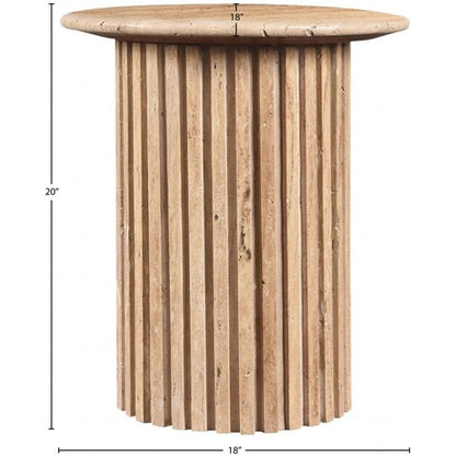 Meridian Furniture 248Travertine-ET Genoa Collection Art Deco End Table with Handcrafted Genuine Travertine, Natural Travetine Beige Color, 18" W x 18" D x 20" H, Beige