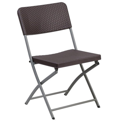 Flash Furniture 2 Pack HERCULES Series Brown Rattan Plastic Folding Chair with Gray Frame