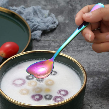 7 PCS Heart Shaped Stainless Steel Spoons, Coffee, Dessert, Ice Cream, Tea Spoons, Cute Holiday Gift (Multicolor)