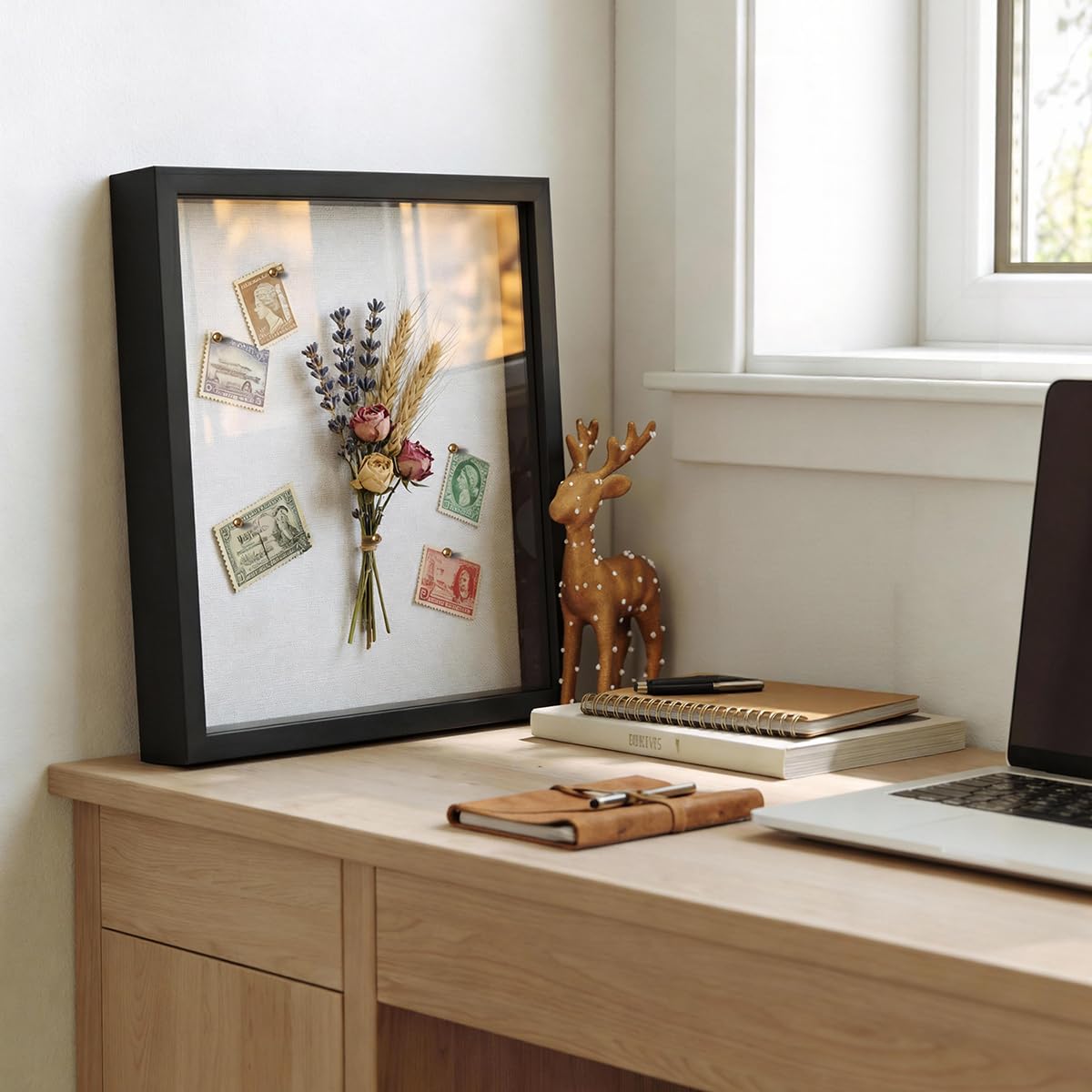 11x14 Shadow Box Frame | Soft Linen Back & Push Pins Included, Polystyrene Glass Memory Display Case for Flowers, Tickets & Cherished 3D Items, Black